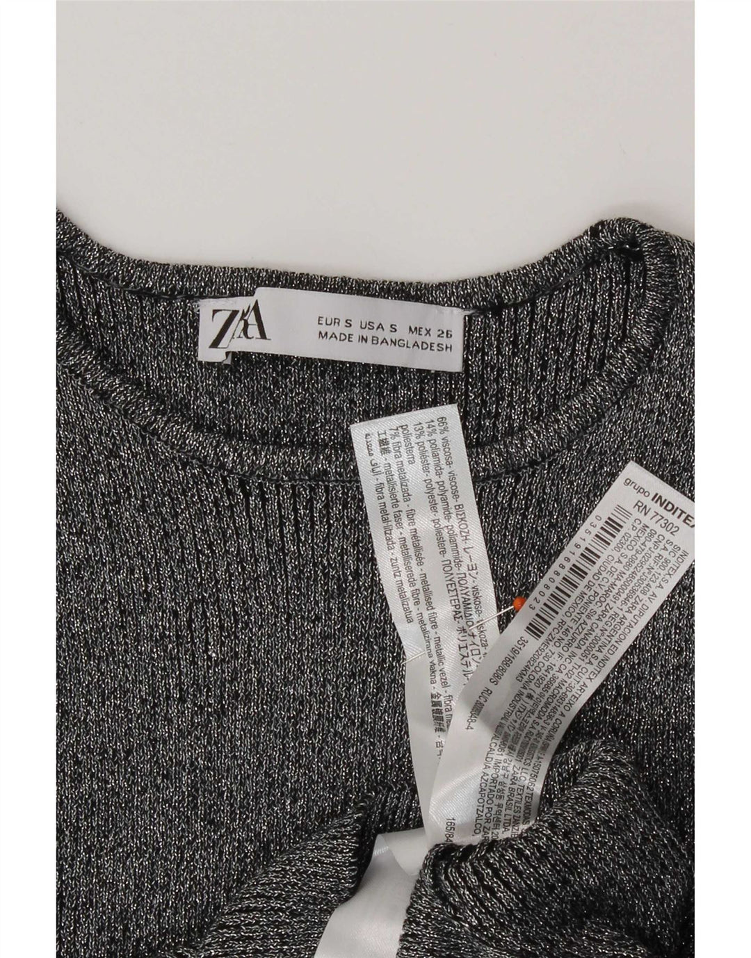 Bluză scurtă pentru femei Zara UK 8 Small Silver Flecked Viscose