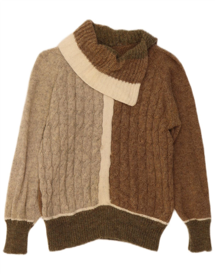 VINTAGE Pulover cu gât șal pentru femei UK 12 Medium Multicolor