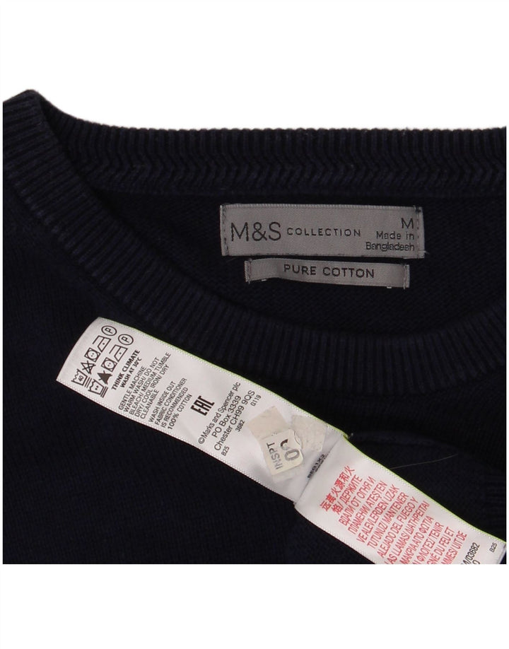 MARKS & SPENCER Pulover pentru bărbați cu decolteu rotund din bumbac mediu albastru bleumarin