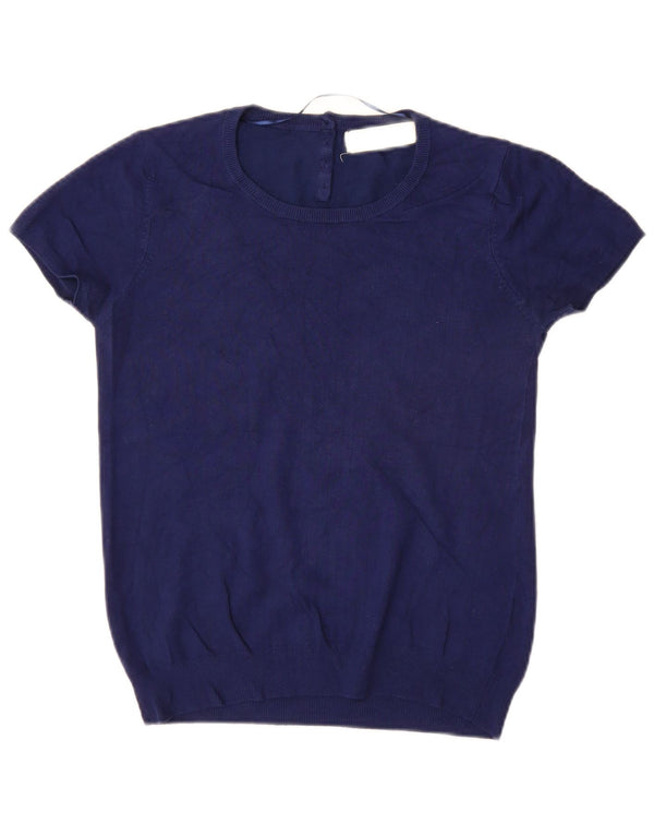 Pulover pentru femei Zara cu mânecă scurtă cu decolteu triplu UK 12 Medium Bleumarin