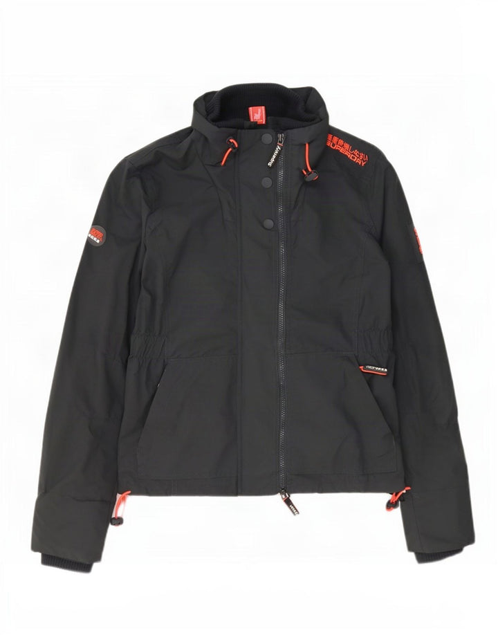 Jachetă de ploaie grafică Superdry pentru femei UK 14, nailon gri mediu