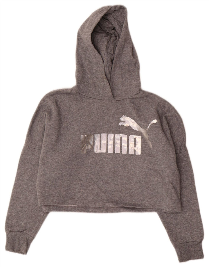 PUMA Fete Crop Graphic Hoodie Jumper 9-10 ani bumbac gri