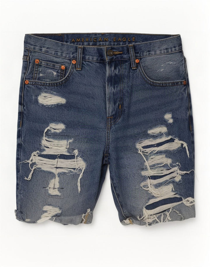 Pantaloni scurți din denim învechit pentru bărbați American Eagle W31, bumbac albastru mediu
