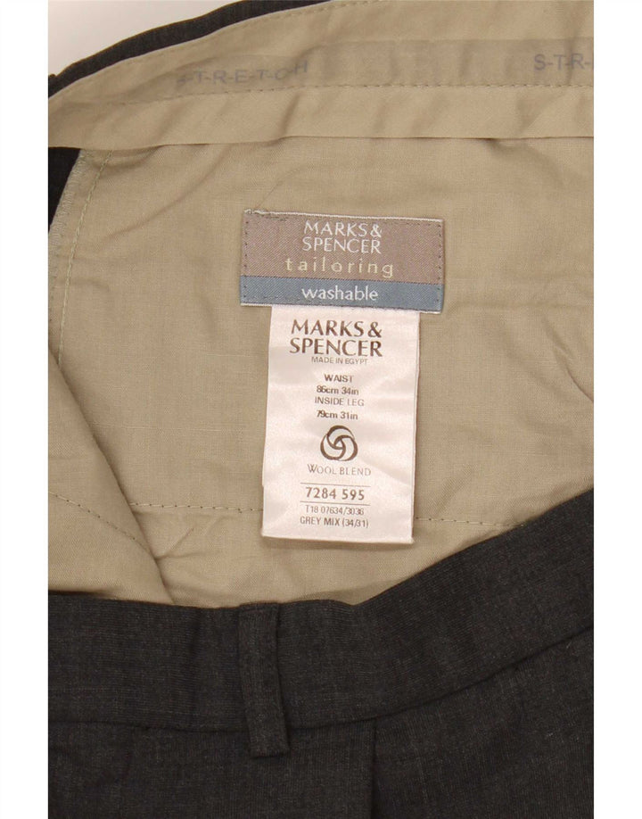 Marks & Spencer Pantaloni de costum croiți pentru bărbați L34 L28 Poliester gri