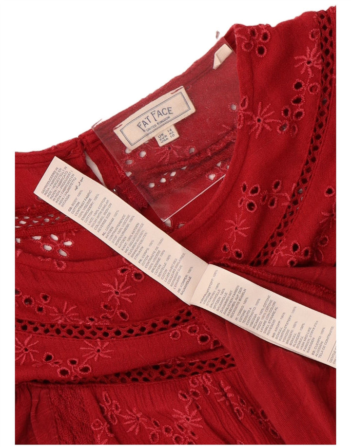 FAT FACE bluză cu mâneci 3/4 pentru femei UK 14 mare bumbac floral roșu