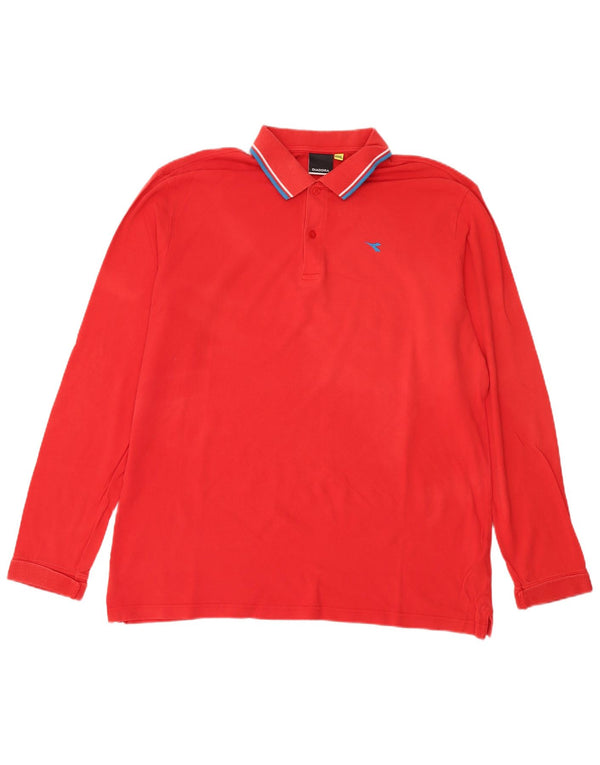 Tricou polo cu mânecă lungă Diadora pentru bărbați, bumbac roșu 3XL