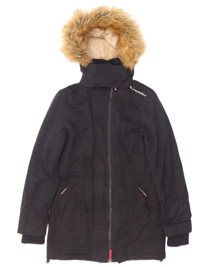 Jachetă parka Sherpa cu glugă Superdry pentru femei UK 10 Poliester bleumarin mic
