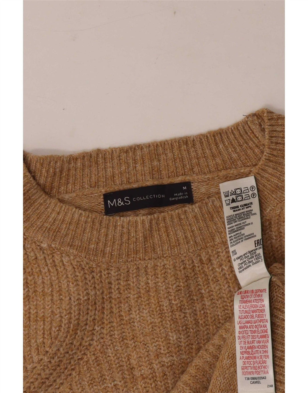Pulover pentru femei Marks & Spencer cu decolteu tripu, UK 14, maro mediu cu pete