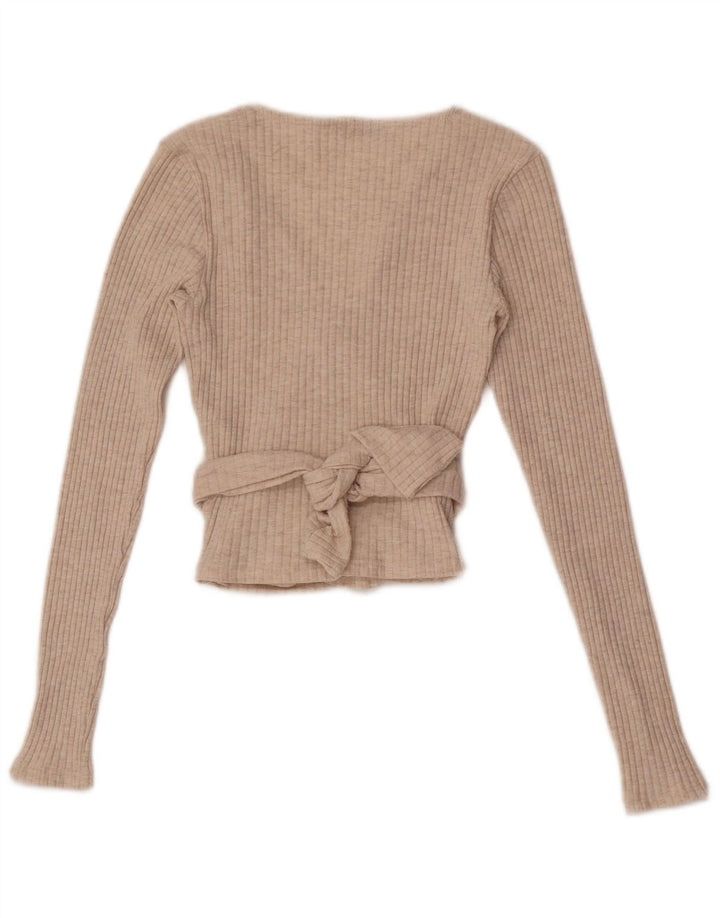Top cardigan înfășurat pentru femei Zara UK 12 Medium Bej Poliester