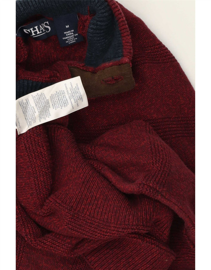 Pulover pentru bărbați Chaps, cu gât cu nasturi, din bumbac cu dungi Burgundy mediu