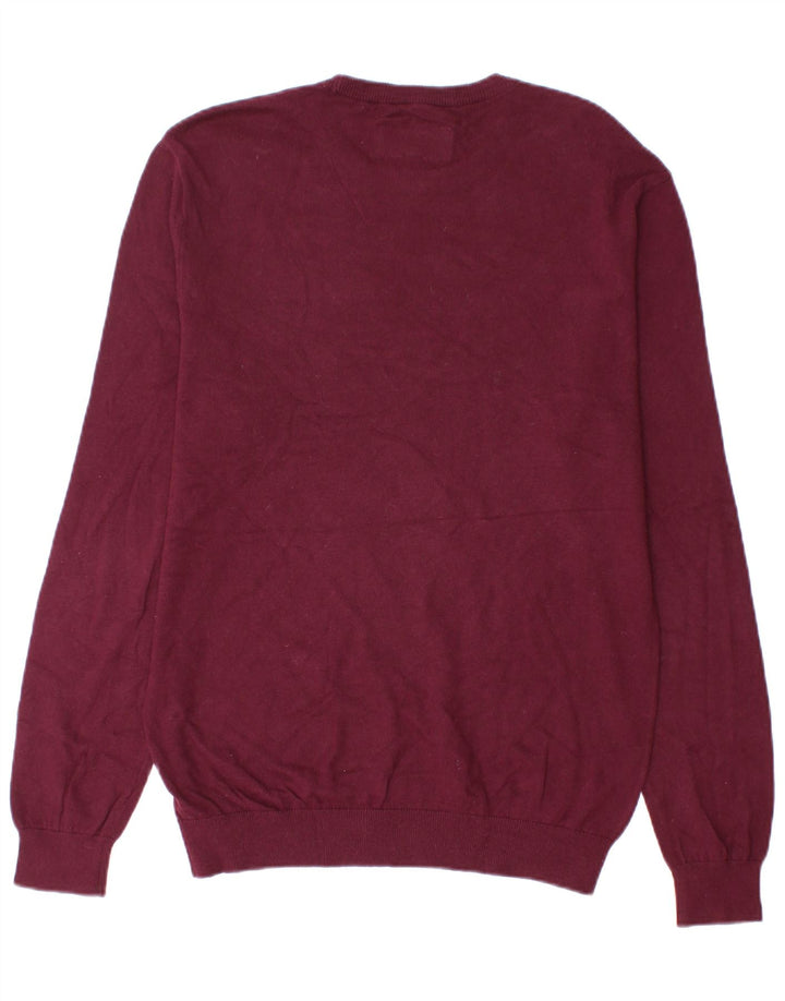 Pulover Jack Wills pentru bărbați cu gât roșu, bumbac mediu burgundă