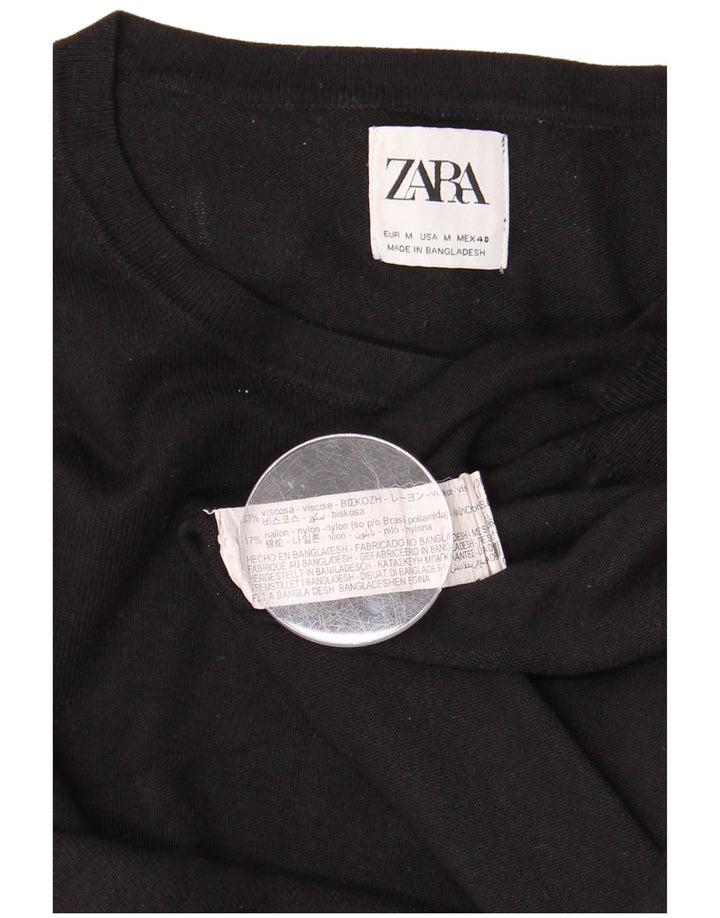 Pulover ZARA pentru bărbați cu gât crew, viscoză medie, neagră
