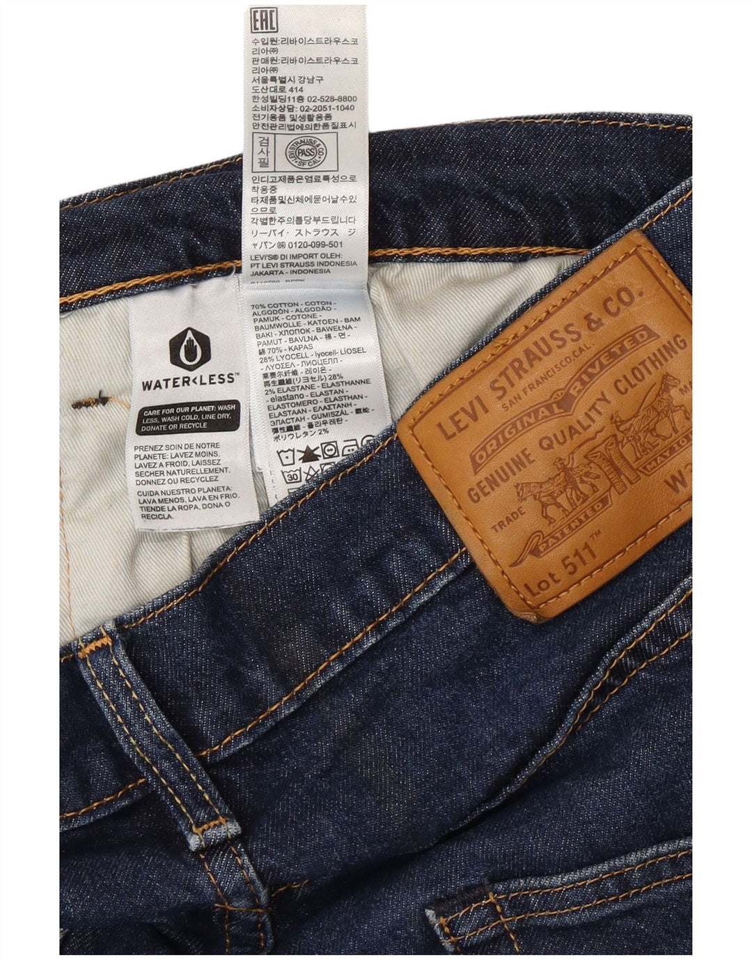 LEVI'S Mens 511 Slim Jeans W33 L34  Navy Blue Cotton