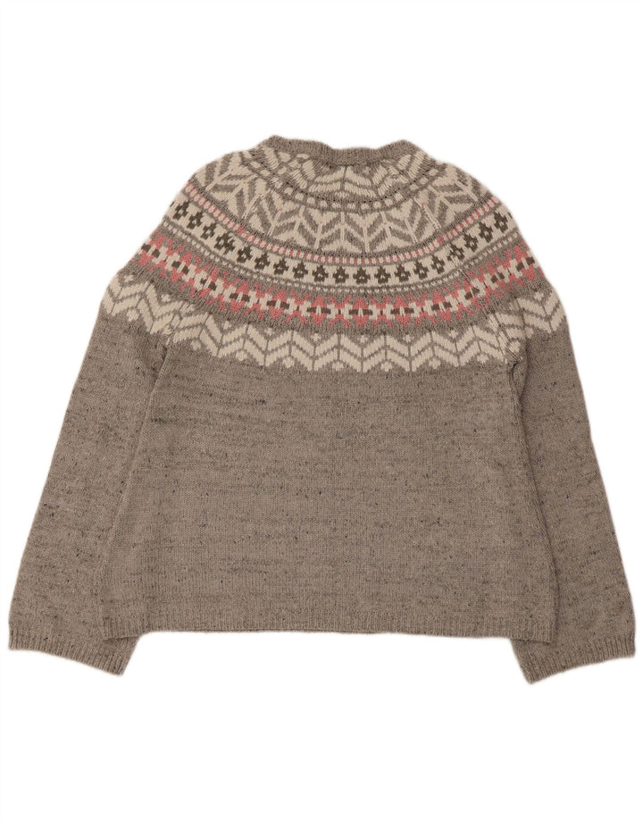 Pulover pentru femei Marks & Spencer cu gât de barcă UK 12 Medium Gri Fair Isle