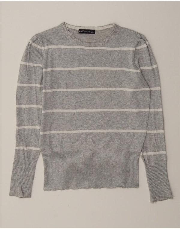 Pulover pentru femei Marks & Spencer cu decolteu triplu UK 8 mic, gri cu dungi