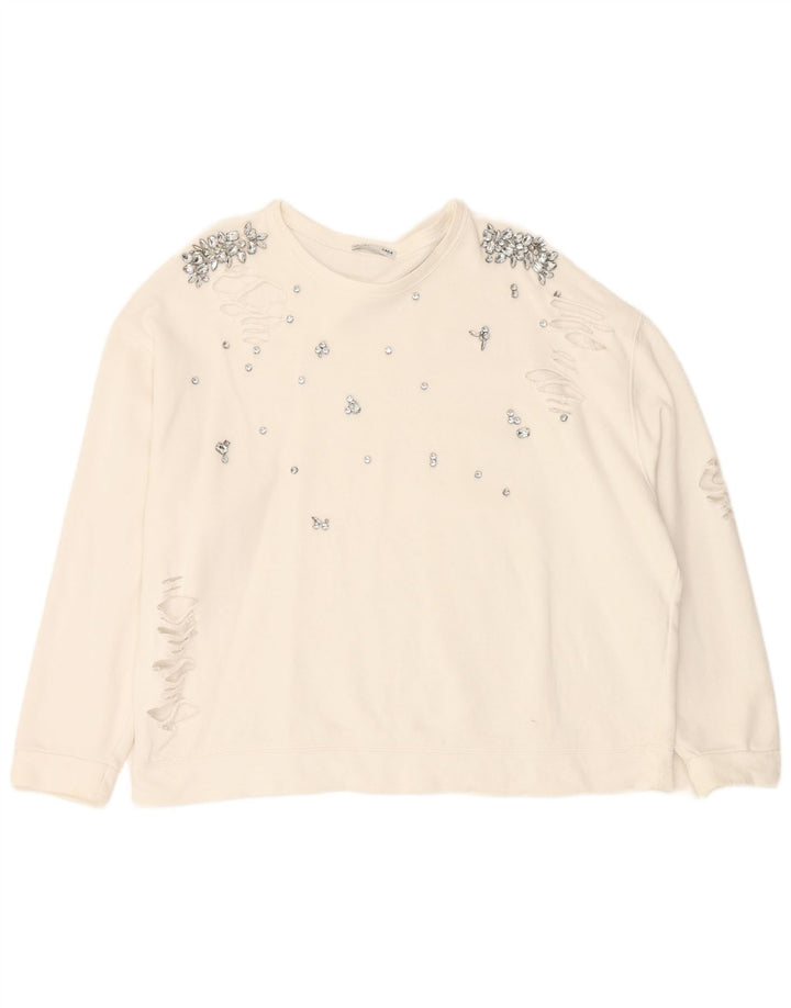 ZARA Womens Oversized Distressed Sweatshirt Jumper UK 14 Medium White