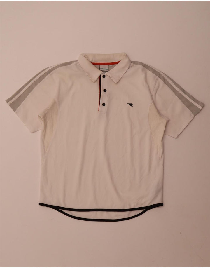 Tricou polo pentru bărbați Diadora, mare, alb, din poliester color bloc