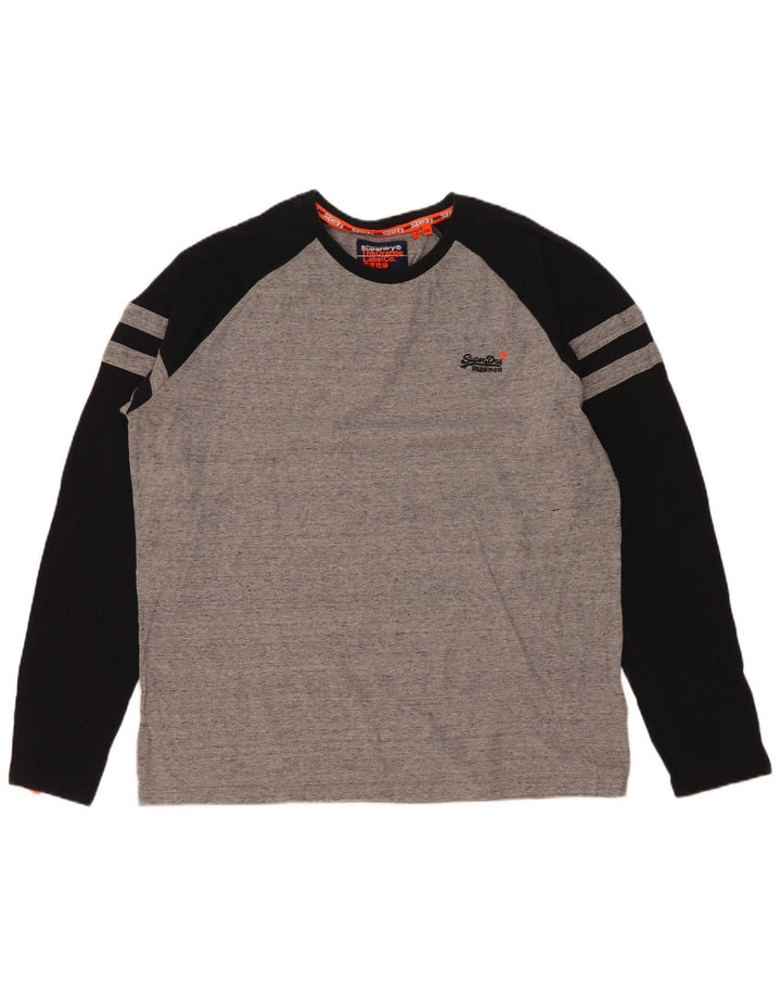 Top pentru bărbați Superdry cu mânecă lungă 2XL, gri, bumbac color bloc