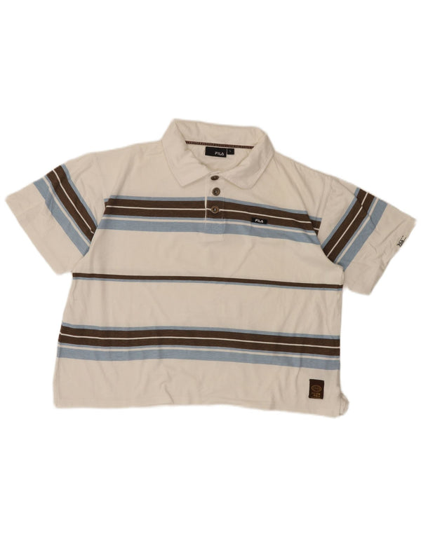 Tricou polo supradimensionat pentru femei Fila UK 16, bumbac mare cu dungi albe
