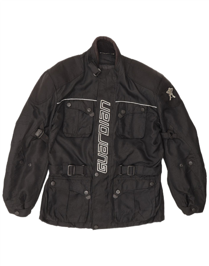 VINTAGE Mens Graphic Racer Jacket UK 40 Large Black