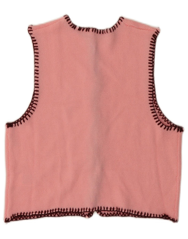 Pulover cardigan fără mâneci pentru femei VINTAGE UK 6 XS roz acrilic