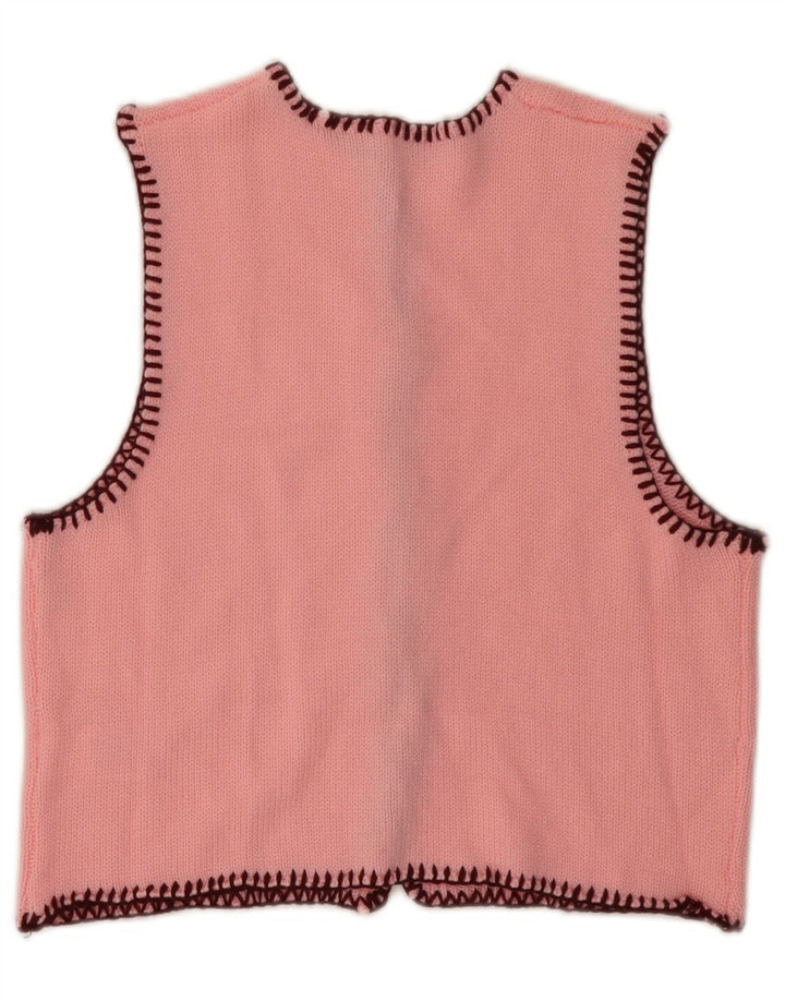 Pulover cardigan fără mâneci pentru femei VINTAGE UK 6 XS roz acrilic