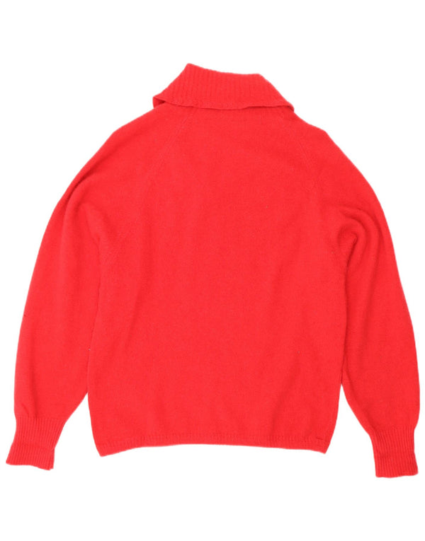 Pulover vintage pentru femei cu gât șal, UK 12, lână roșie medie