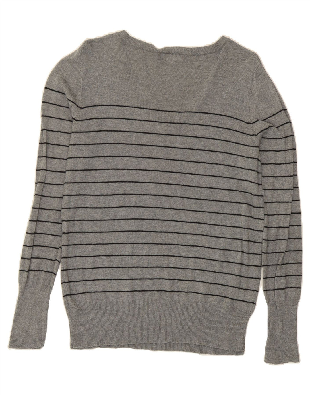 MOSSIMO Womens V-Neck Jumper Sweater UK 16 Large Grey Striped Nylon Vintage Mossimo and Second-Hand Mossimo from Messina Hembry 