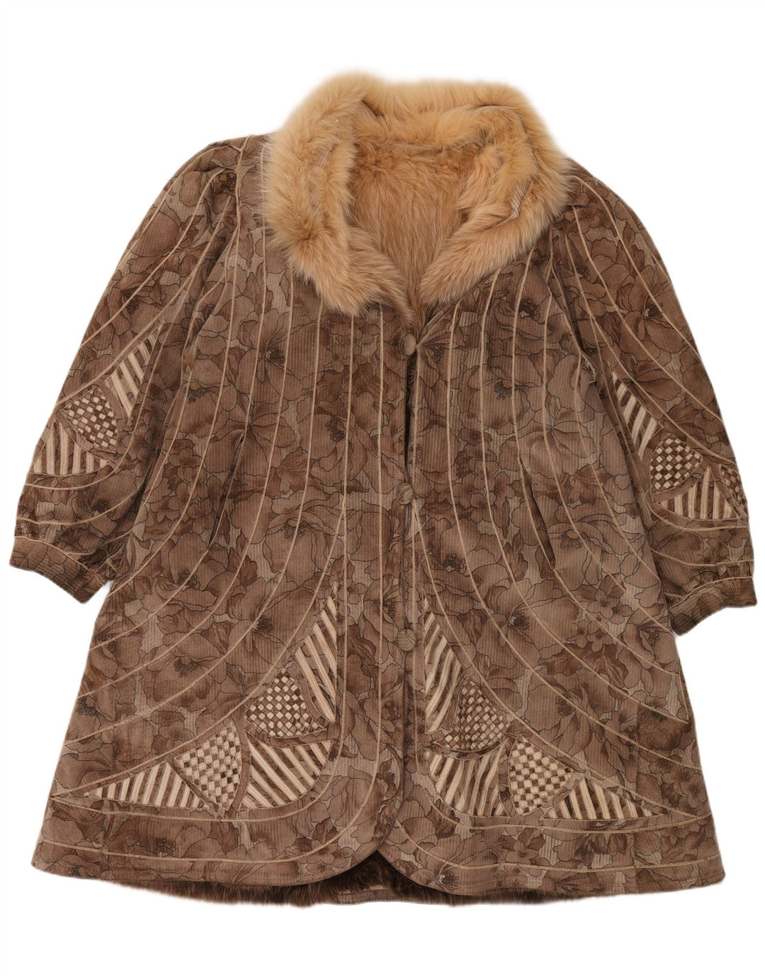 VINTAGE pardesiu reversibil pentru femei din blană artificială UK 18 XL maro floral