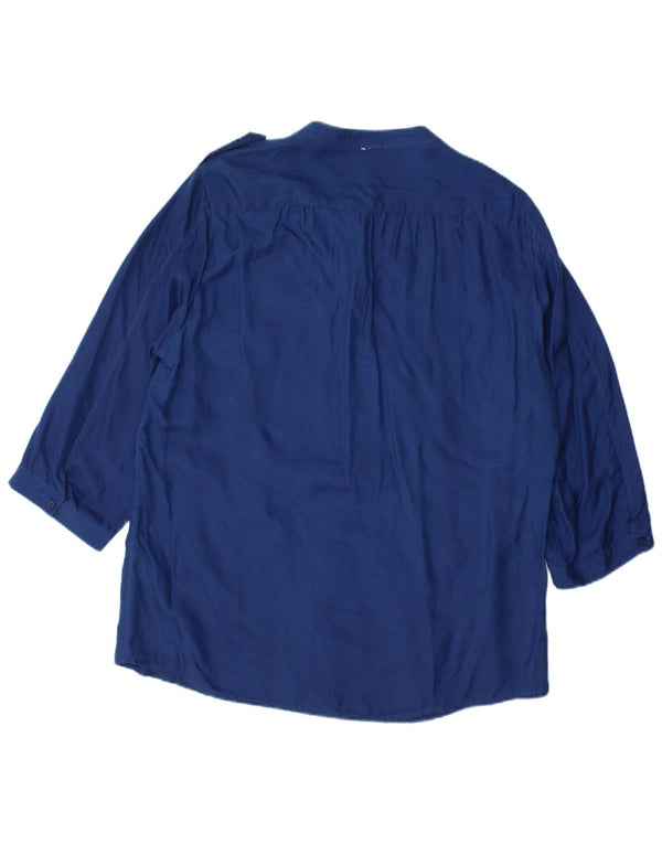 Bluză cămașă vintage pentru femei cu mâneci 3/4 UK 14 mare bleumarin