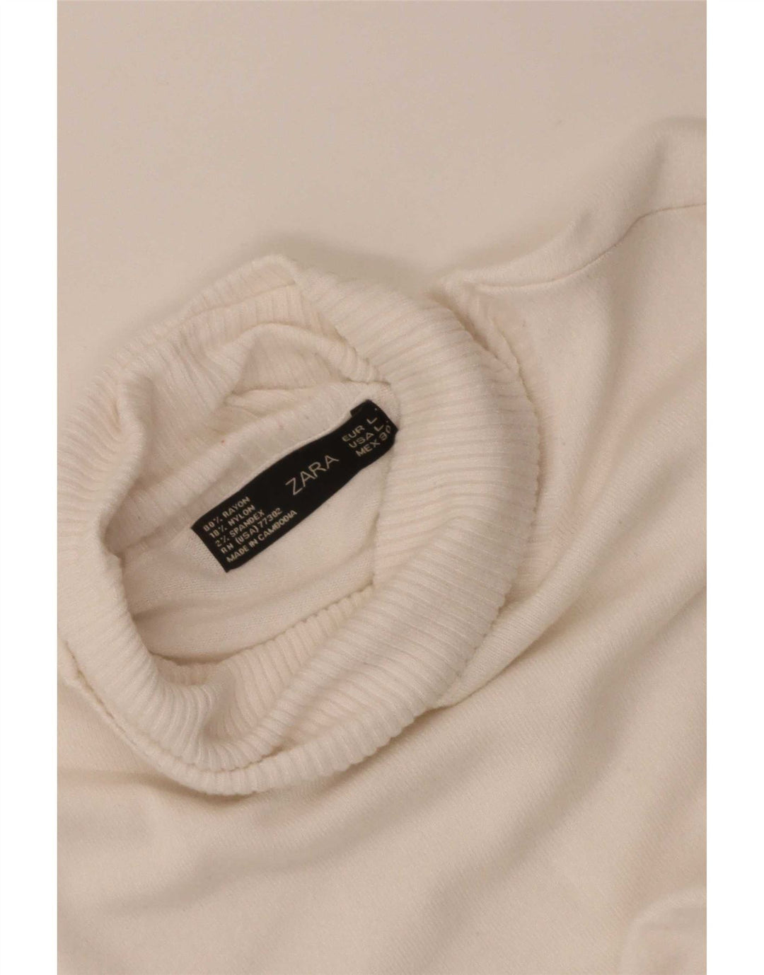 Pulover pentru femei cu gât rulat Zara UK 14, mare, alb, raion