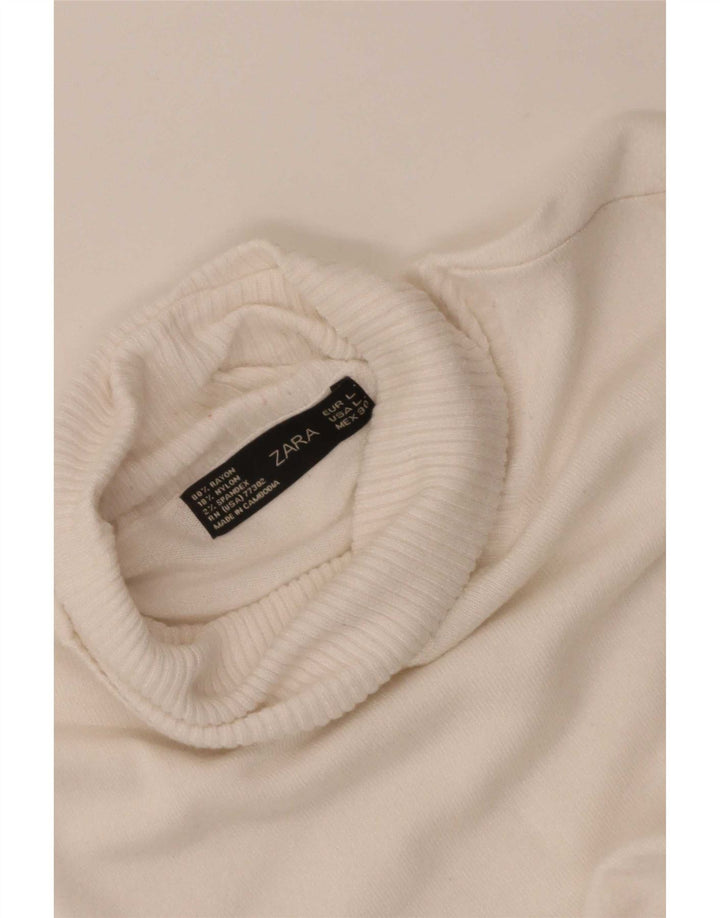 Pulover pentru femei cu gât rulat Zara UK 14, mare, alb, raion