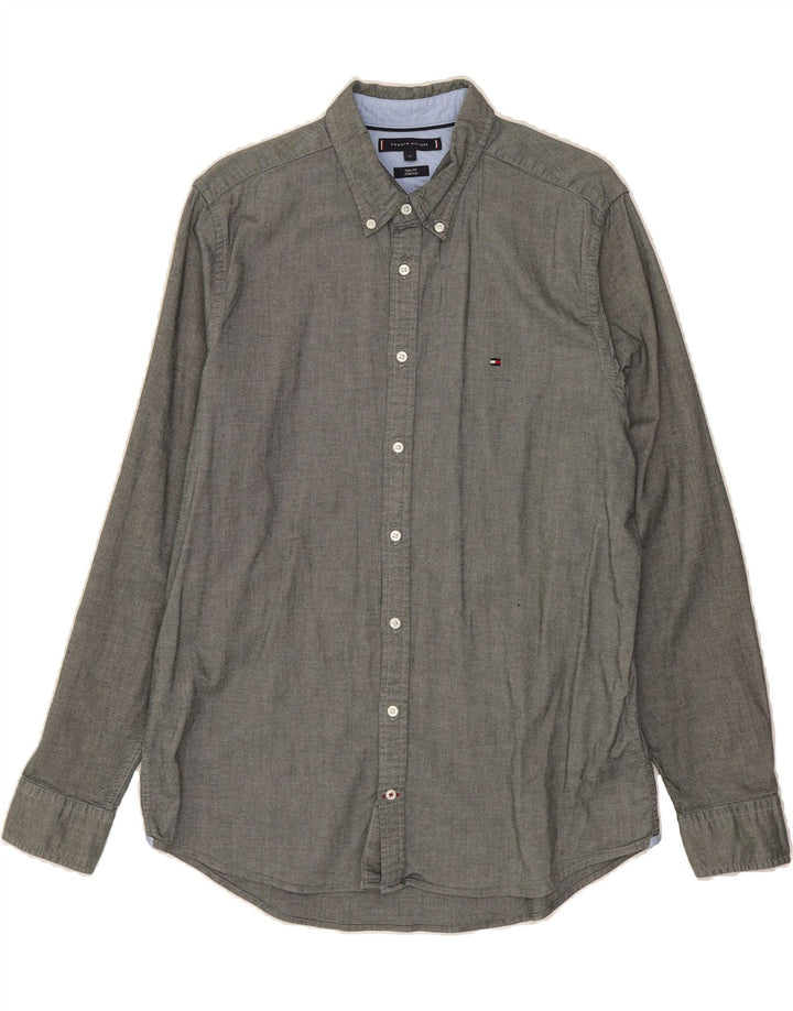TOMMY HILFIGER Mens Slim Fit Shirt XL Grey Cotton Vintage Tommy Hilfiger and Second-Hand Tommy Hilfiger from Messina Hembry 