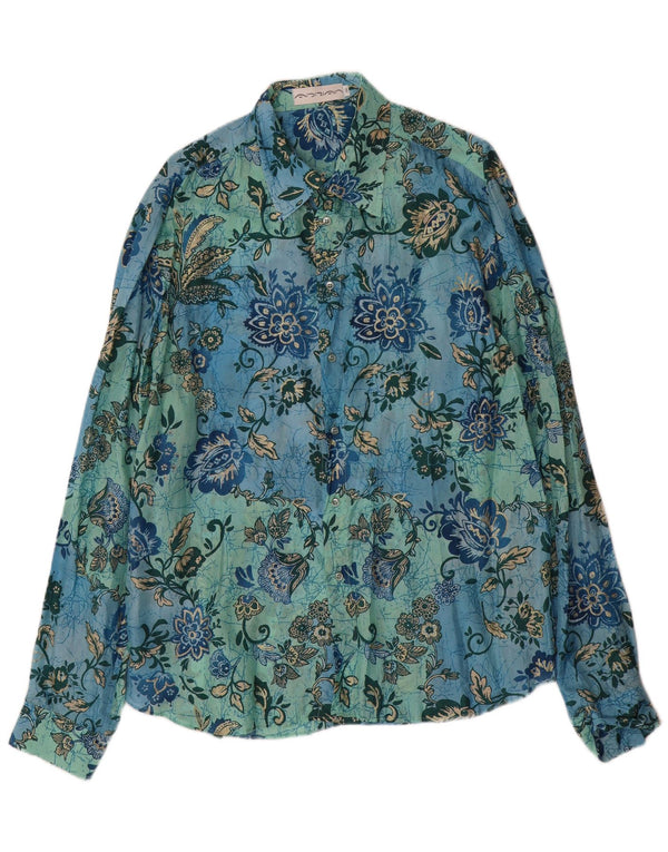 Cămașă Vintage pentru bărbați 2XL Albastru Floral Mătase