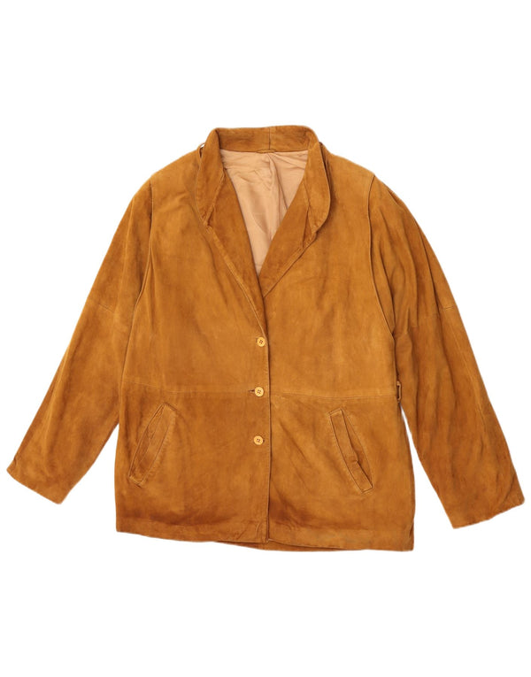 Jachetă vintage de damă cu 3 nasturi din piele intoarsa IT 48 XL din piele maro