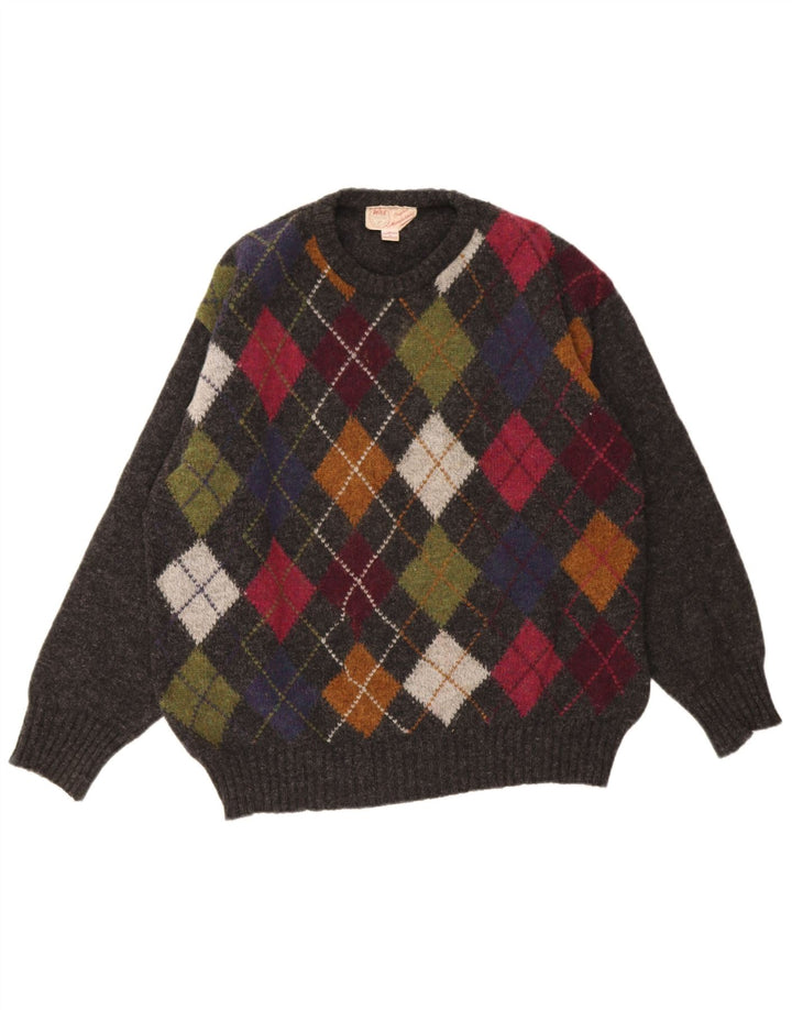 Pulover pentru bărbați cu gât crew Rifle XL Gri Argyle/Diamond Lână
