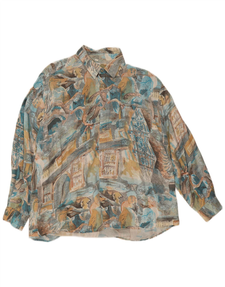 Cămașă Vintage bărbați mare, multicoloră, patchwork, viscoză