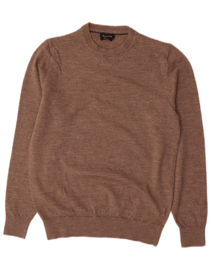 Pulover Massimo Dutti pentru damă, cu gât roșu, din lână maro mare UK 14
