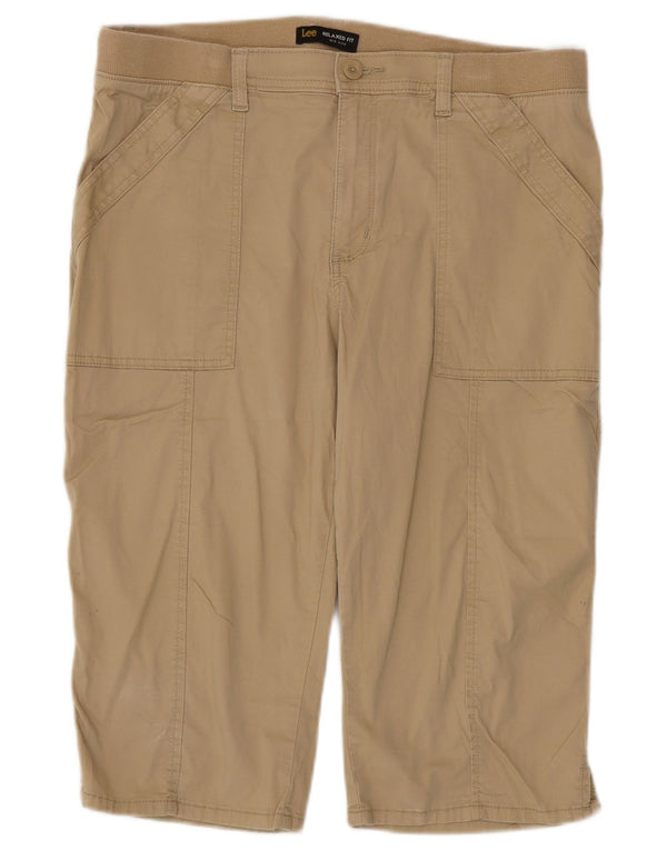 Bermuda Lee pentru femei cu talie medie, cu talie relaxată, bumbac bej, US 14 XL W34