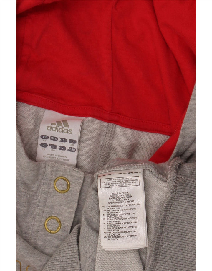 Pulover cu glugă cu buton grafic Adidas pentru femei UK 12 Bumbac gri mediu