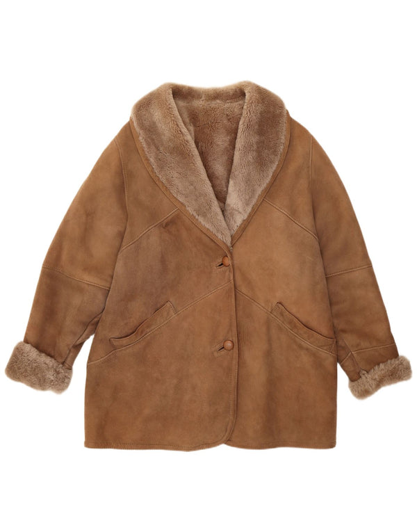 Jachetă vintage pentru femei din shearling UK 12 Medium Brown Classic