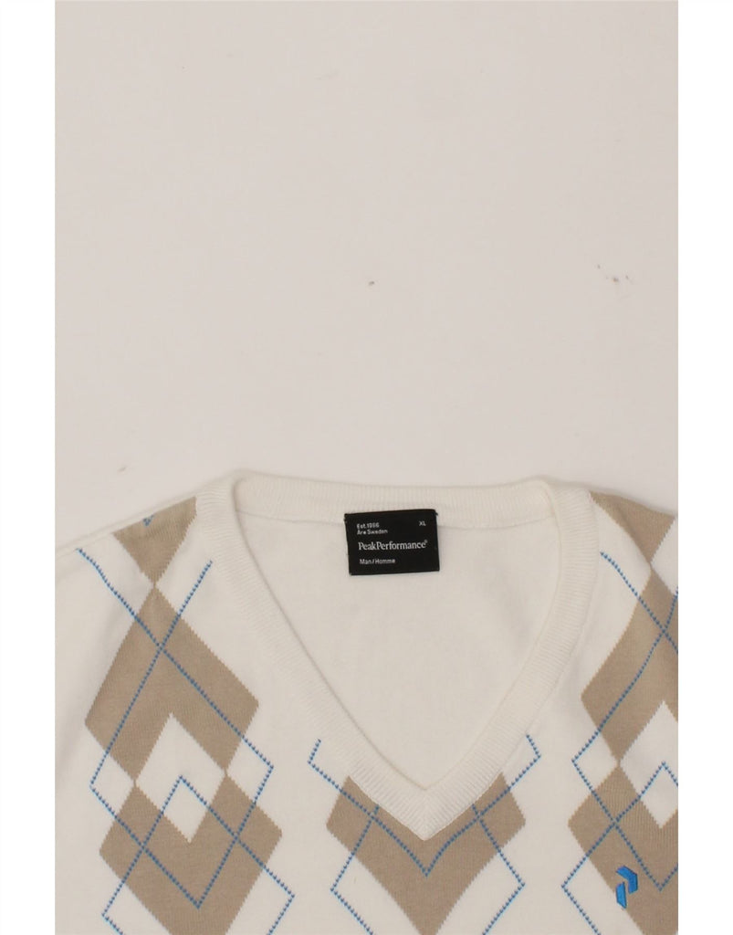 PEAK PERFORMANCE Mens Vest Tank Top XL White Argyle/Diamond Cotton Vintage Peak Performance and Second-Hand Peak Performance from Messina Hembry 