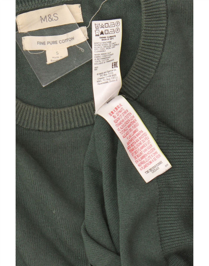 Pulover pentru bărbați Marks & Spencer, cu gât crew, din bumbac verde mic