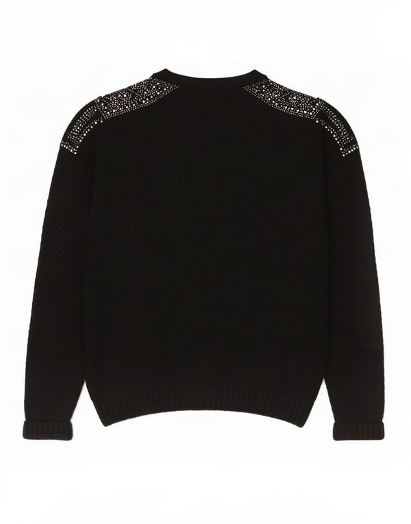 Topshop Womens Crew Neck Jumper Sweater UK 12 Medium Black Viscose