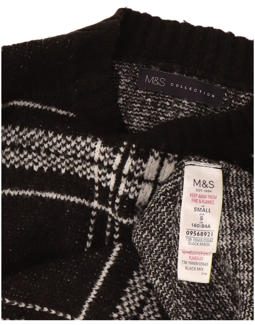 Pulover pentru femei Marks & Spencer cu decolteu rotund UK 10 mic, negru, check