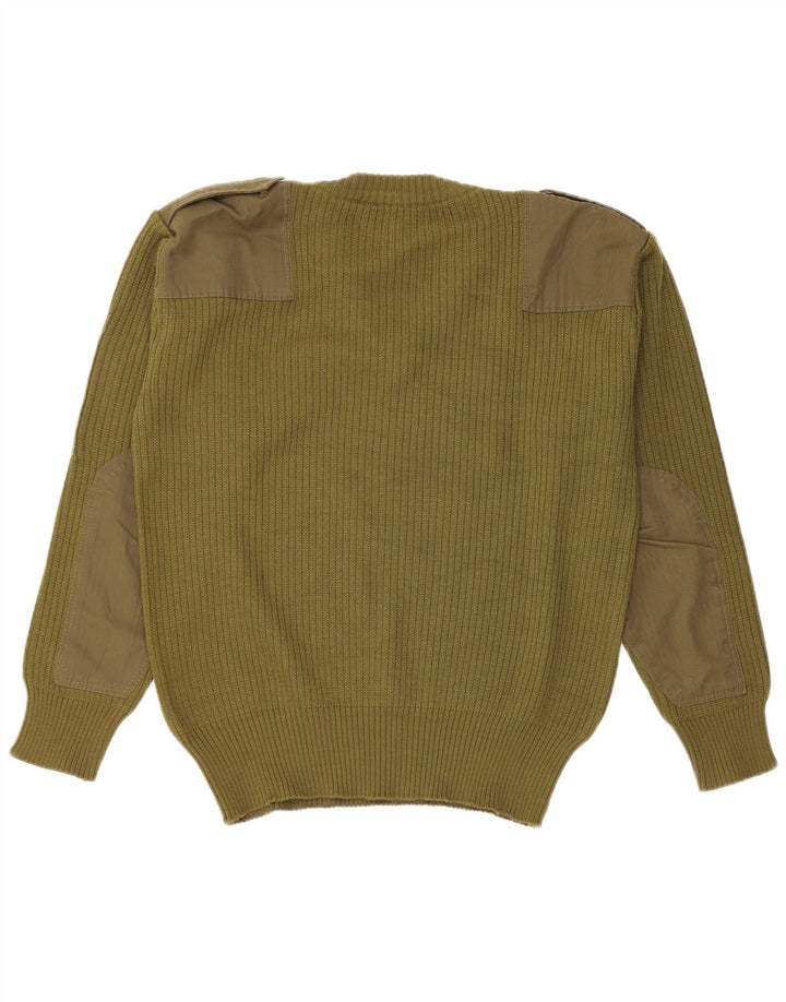 Pulover vintage militar cu decolteu în V pentru bărbați, kaki mediu