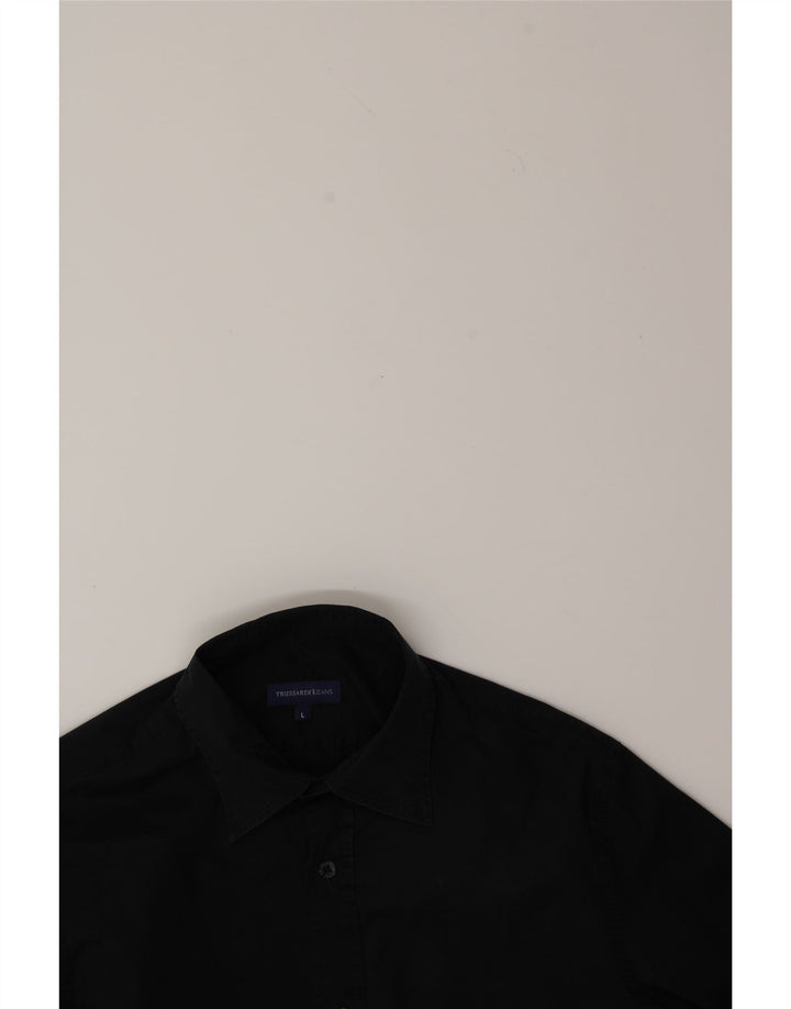 TRUSSARDI JEANS Mens Shirt Large Black Cotton Vintage Trussardi Jeans and Second-Hand Trussardi Jeans from Messina Hembry 