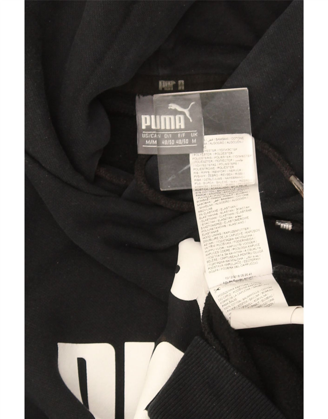 Pulover PUMA pentru bărbați cu glugă grafică, bumbac mediu negru