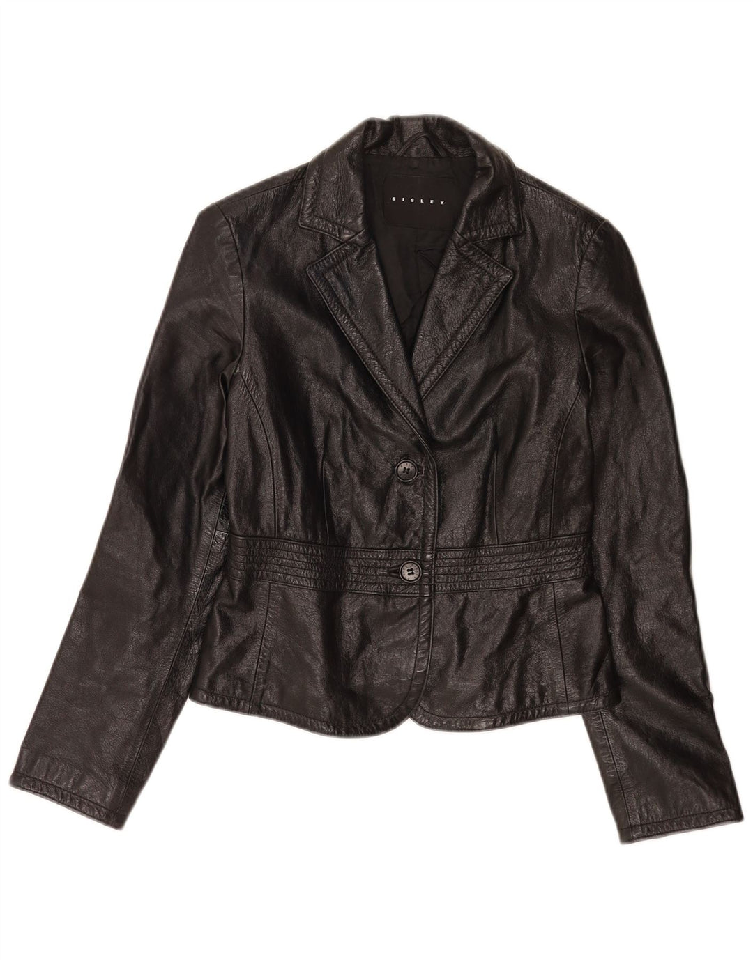 Jachetă Sisley pentru femei Crop, din piele, cu 2 nasturi, IT 40 Small Black