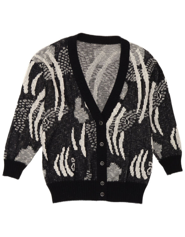 Pulover Cardigan Vintage pentru Damă IT 42 Medium Negru Geometric Poliacrilic